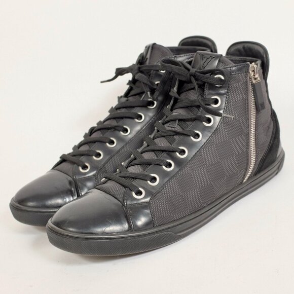 Louis Vuitton 8 US 9 black sneakers high top black Damier LOGO PRINT - Picture 1 of 14